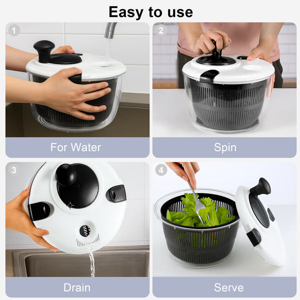 Salad Spinner 3.5 Litre Plastic Lettuce Dryer Vegetable Washer with Non-Slip Base, Dual Function Serving Bowl Strainer Easy One Hand Operation for Healthy Eating
