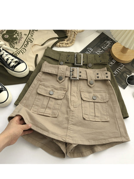 Women's High Waist Cargo Skort with Belt & Built-In Shorts - -Line Mini Skirt, Belted Waistband, Machine Washable Short Length Suitable for,, Casual Attire - Casual Streetwear Outfits