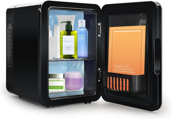 Enventor Mini Fridge 4 Litre, 6 Can Mini Fridges for Bedrooms, AC+12V DC Power Cooler & Warmer, Portable Small Fridge for Car, Travel, Home/Skincare, Makeup, Cosmetics/Drinks, Fruit, Food, Black