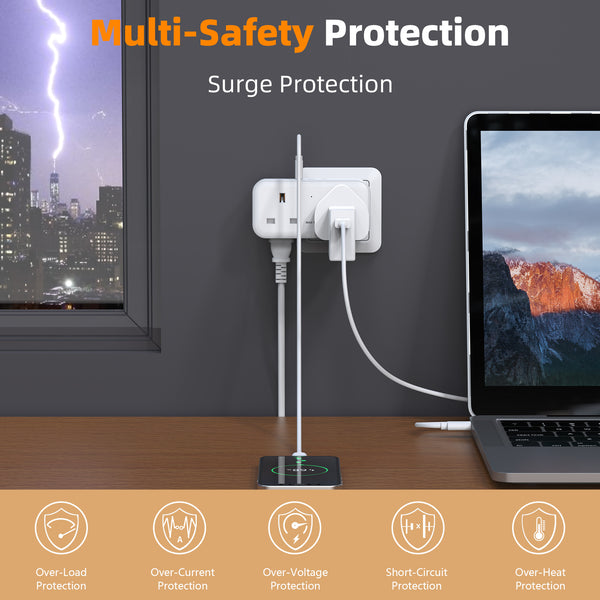 baykul Multifunctional UK Plug Socket with 2 Standard UK Sockets, 2 Schuko Sockets, 3 USB Ports, Max 3250W, Surge Protection, Fire-Resistant Material, Compact and Lightweight for Home/Office/Travel Use ideal for Christmas travel