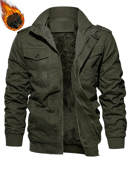 Men's autumn and winter outerwear jacket with warm and thick velvet, windproof and warm, casual multi pocket jacket for winter