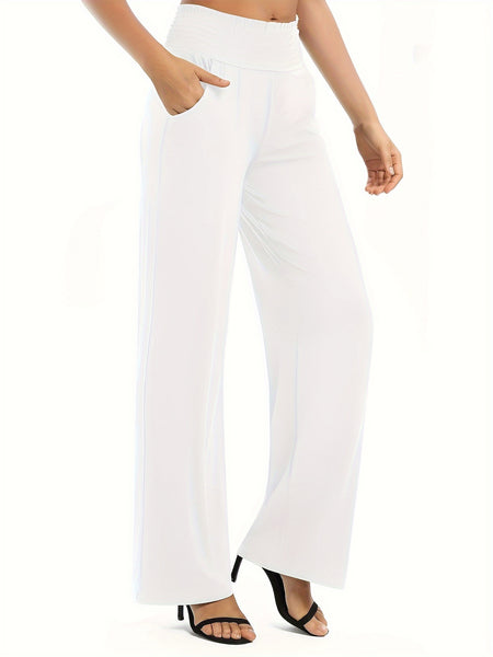 Tooluck Ladies' casual elastic waist straight trousers