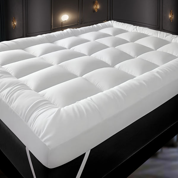 Hotel Quality 10cm Extra Thick Mattress Topper with Deep Fitted Elastic Corners – Luxury Mattress Topper for All Seasons and All Sizes Available: Single, Double, Small Double, King, and Super King