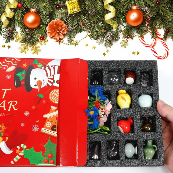2025 Christmas Advent Calendar Mini Ceramic Vase Fridge Magnets with Plants Christmas Countdown with Mini Fridge Magnets, Fridge Decor for Kitchen Office Daily Surprise Gift