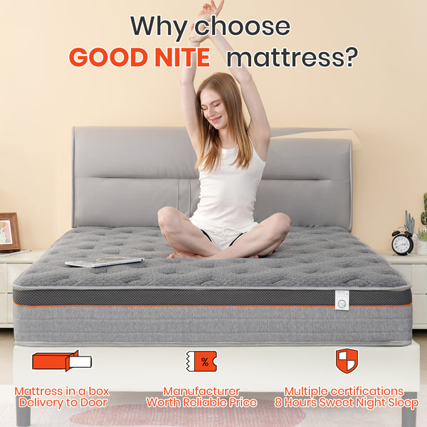 Good Nite Single Mattress 10 Inch Individually Pocket Sprung Comfort Medium Firm Mattress with Soft Fabric and Breathable Foam Grey Hybrid 90x190x25cm