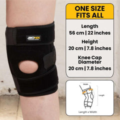 Bionix Knee Support with Open Patella - Adjustable Knee Brace for Arthritis, Sports Injury, Meniscus Tear, Joint Pain, ACL, Runners Knee Support for Men and Women - Knee Brace with 3 Straps