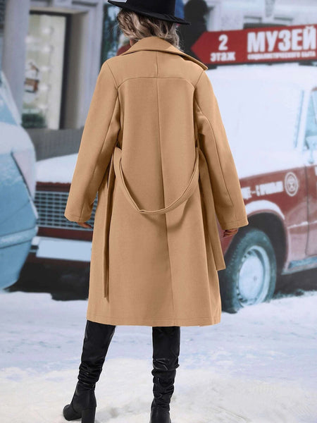 Women'S Elegant Double-Breasted Lace-Up Coat - Winter Trench Coat with Front Pockets, Structured Formal & Casual Outerwear for Fall/Winter, Chic Office, Party, Everyday Outfits - Durable Cold Weather Clothing, Ladies Winter Coats, Party Attire, Sophistica