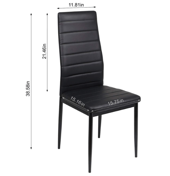 Black Dining Table and Chairs Set of 4, Round Tempered Glass Table with High Back PU Leather Chairs