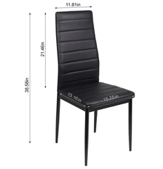 Black Dining Table and Chairs Set of 4, Round Tempered Glass Table with High Back PU Leather Chairs