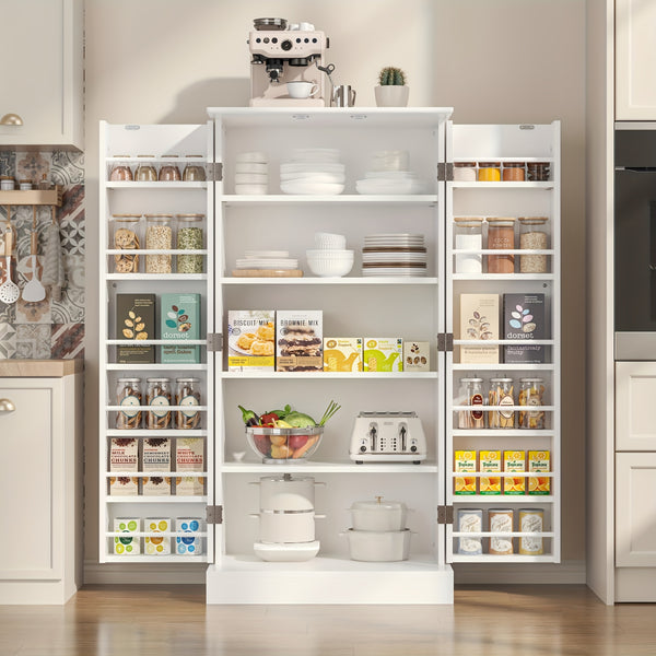 Freestanding Kitchen Pantry Storage Cabinet, White, Adjustable Shelves, 3-Level Design, 60cm W x 40cm D x 120cm H, Easy Assembly, Spacious Storage for Kitchen, Home Office, Bedroom, Bathroom