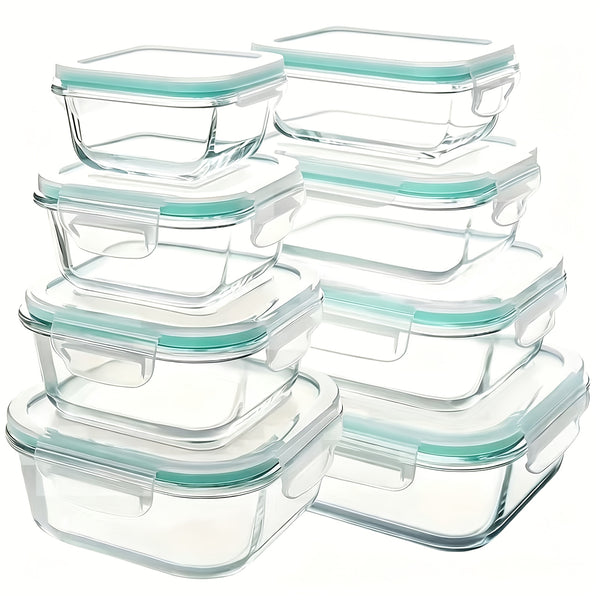 16pcs Glass Refrigerator Storage Box, Food Storage Container, (8 Containers +8 LIDS)Crisper with Leak-proof Lock Lid - for Microwave, Lunch Box, Refrigerator, Party, Camping, Wedding - for Meals, Snacks, Fruits, Vegetables, Fitness Meals, Meat