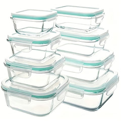 16pcs Glass Refrigerator Storage Box, Food Storage Container, (8 Containers +8 LIDS)Crisper with Leak-proof Lock Lid - for Microwave, Lunch Box, Refrigerator, Party, Camping, Wedding - for Meals, Snacks, Fruits, Vegetables, Fitness Meals, Meat