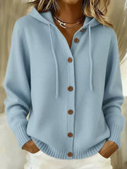 Drawstring Hooded Button Front Cardigan with Side Pockets