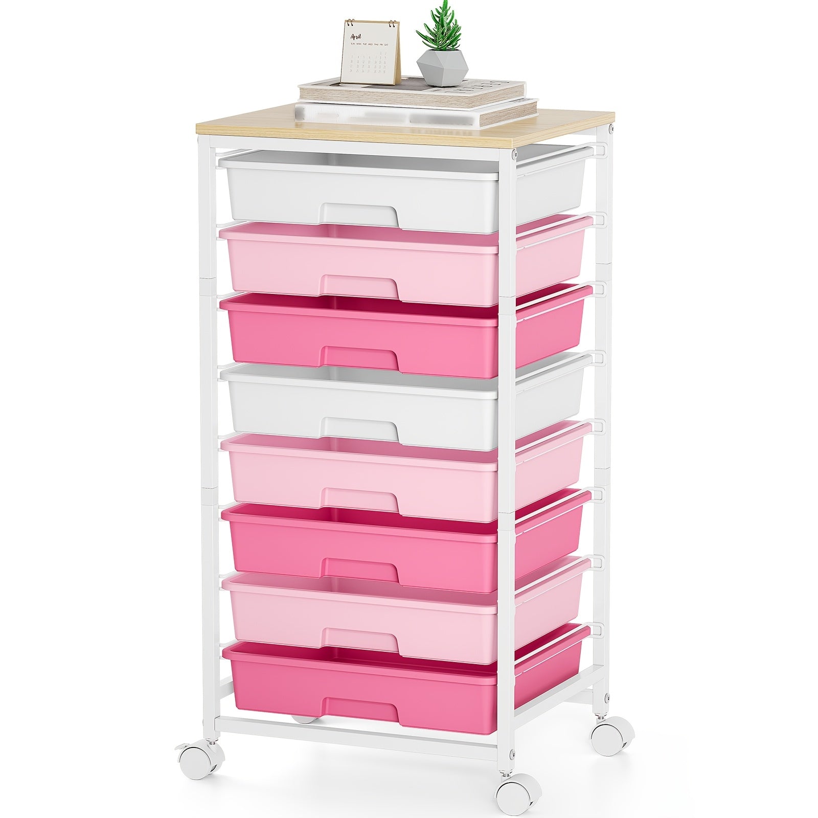 KINGRACK Heavy-Duty Rolling Storage Cart with 8 Drawers & Tabletop - Stackable Mobile Organizer Trolley, Suitable for Home, Office, Bedroom, Classroom, Space-Saving with Assembly, Tabletop Shelf for Small Spaces, Storage Drawer Units
