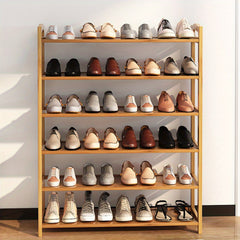 TOYANDONA Space-Saving Bamboo Shoe Rack, Multi-Tier Freestanding Organizer, 4/5/6 Tier Organizational Shelf for 24-30 Pairs of Shoes, Suitable for Entryway, Closet, Bedroom And Hallway Storage