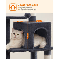 112 cm Cat Tree, Multi-Level Soft Plush Cat Tree, Cat Tower Condo with 4 Cat Scratching Posts, Hammock, Cave, Platform, Toys, Pink/White/Beige/Grey, Easy Assembly and Sturdy, Indoor Cat Furniture