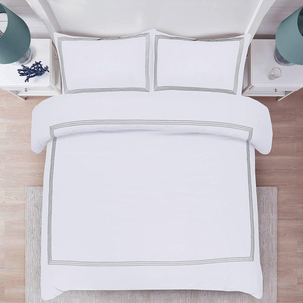 My Home Store Polycotton Bratta Duvet Cover Set - Our 3pc Soft stitch Embroidered button closure Quilt cover with matching Embroidered envelop closure Pillowcases | Breathable & Lightweight Duvet cover set