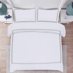 My Home Store Polycotton Bratta Duvet Cover Set - Our 3pc Soft stitch Embroidered button closure Quilt cover with matching Embroidered envelop closure Pillowcases | Breathable & Lightweight Duvet cover set