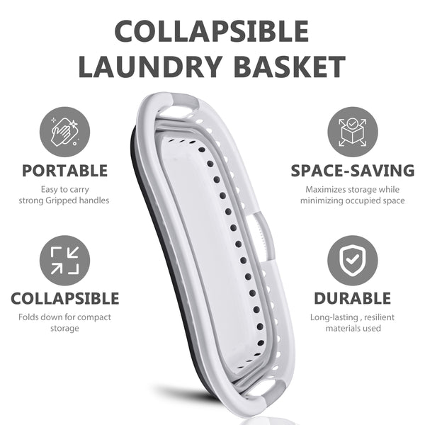 Large 37L Foldable Laundry Basket – Collapsible Clothes Hamper with Non-Slip Handles, Curved Space-Saving Design, Durable Plastic Laundry Storage for Home & Bathroom