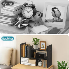Expandable Desk Wood Desktop Book Shelf Organiser Office Storage Bookcase for Home or Office
