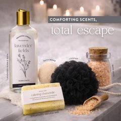 Gift Set with Wine Tumbler, Candle, Silk Sleep Mask, Bath Salts in Glass, Bath Bomb, Essential Oil, Bubble Bath Soap, Loofa and Soap Bar - Eye Catching and Unique Spa Bath Gift Set