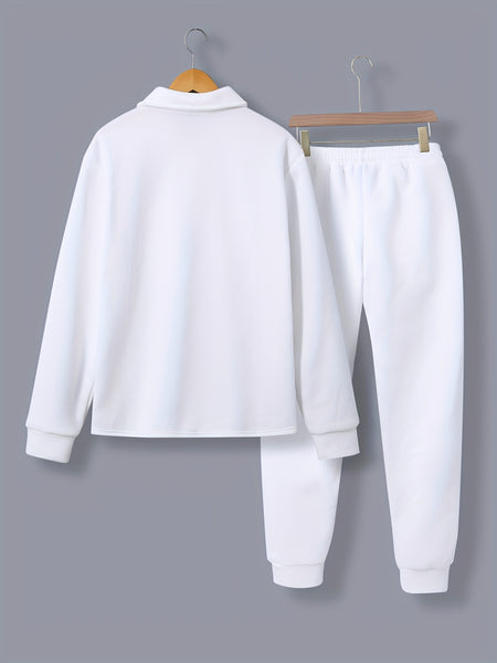Men'S Fashionable Versatile Lapel Genuine Pocket Outwear Long Sleeve Jacket And Drawstring Solid Color Pocket Pants 2pcs Set