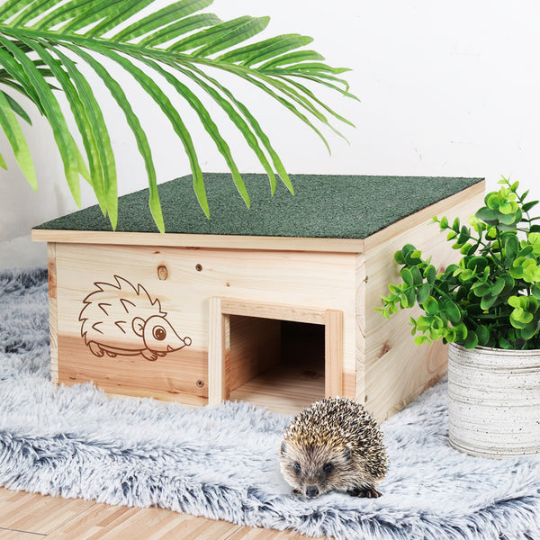 Wooden Hedgehog House: Hedgehog Hamster Habitat Shelter House Garden Nature Hibernation Feeding Box with Removable Roof