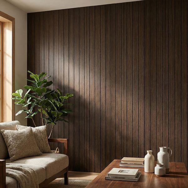 1pc 3D Imitation Wood Grain Grille Wall Panels, 300*40cm, Self-adhesive Vertical Stripe Wall Stickers, Peel and Stick, TV Background Decoration Stickers for Bedroom and Living Room, Kitchen and Bathroom Wall Renovation Stickers, Ideal for Renovating Livin