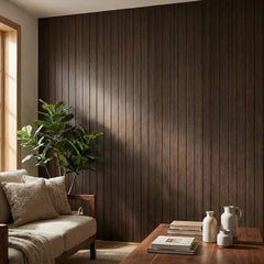 1pc 3D Imitation Wood Grain Grille Wall Panels, 300*40cm, Self-adhesive Vertical Stripe Wall Stickers, Peel and Stick, TV Background Decoration Stickers for Bedroom and Living Room, Kitchen and Bathroom Wall Renovation Stickers, Ideal for Renovating Livin