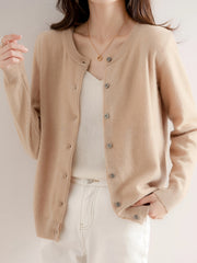 2026 New Spring Autumn Women'S 100% Cashmere Crew Neck Cardigan, Loose Slim Fit Versatile Short Sweater Coat