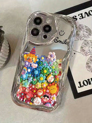 A Soft Protective Phone Case for Iphone 16/15/12/13/14 Featuring a Smiling Face Cartoon Design with an Electroplated Cream Pattern, Ideal for Women. It Is Shock-Proof, Stylish, And Thick.