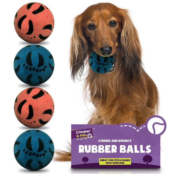4 Pack Rubber Dog Balls | Bouncy Pet Play Balls for Dogs & Puppies | Durable Solid Rubber Fetch Toys | Brightly Coloured Dog Toy Balls for Fun Indoor & Outdoor Play