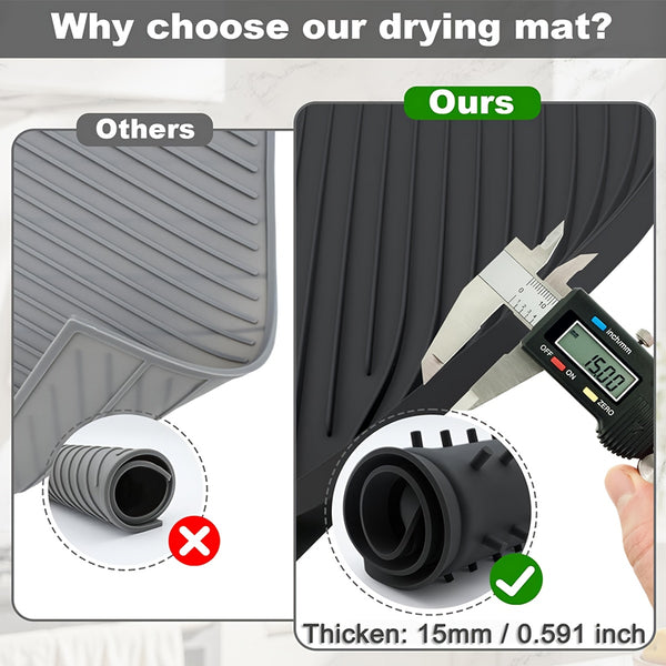 Dish Drying Mat with Drainage - 48 X 34.5cm Silicone Dish Drying Mat for Dishes, Dish Drying Mat, Heat Resistant, Non-Slip, Dish Drying Mat, Draining Board Washing Mat Drying Mat for Crockery Cutlery Drip Tray
