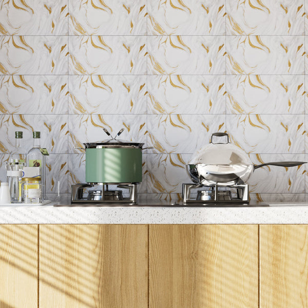 10/20/30/40PCS Marble Effect Tile Stickers 30x60cm - Self Adhesive PVC Wall Panels, Waterproof & Oil-Proof for Kitchen Backsplash, Bathroom & Bedroom Decor