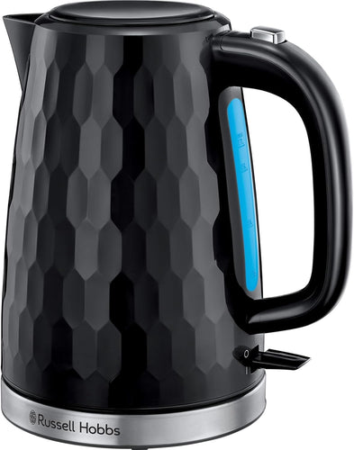 Russell Hobbs Honeycomb Electric 1.7L Cordless Kettle (Fast Boil 3KW, Black Premium Plastic, Matt & High Gloss Finish, Removable Washable Anti-Scale Filter, Push Button Lid, Perfect Pour Spout) 26051