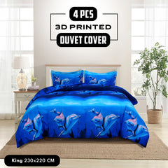4pcs Printed Duvet Cover Set, Soft Comfortable Multi-design Printed Bedding Set, For Bedroom, Guest Room (1 Fitted sheet + 2 Pillowcases + Without Core) Trendy Design, Soft Fabric, Brushed Material, Lightweight
