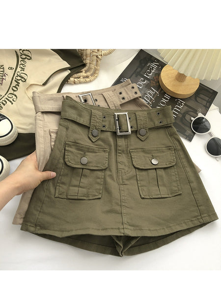 Women's High Waist Cargo Skort with Belt & Built-In Shorts - -Line Mini Skirt, Belted Waistband, Machine Washable Short Length Suitable for,, Casual Attire - Casual Streetwear Outfits