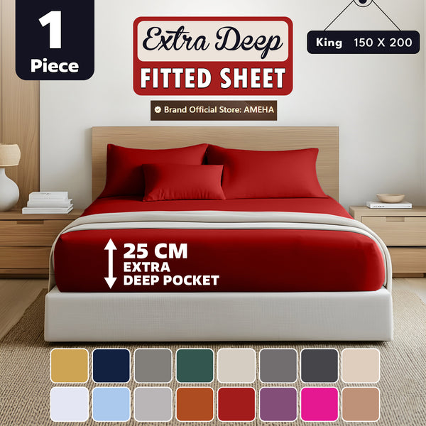 1pc 25cm Extra Deep Fitted Sheet – Solid Color Hotel-Quality Bedsheet, Ultra-Soft & Brushed Microfiber Bedding Sheet, Machine Washable, Single, Double, King, & Super King Sizes Available