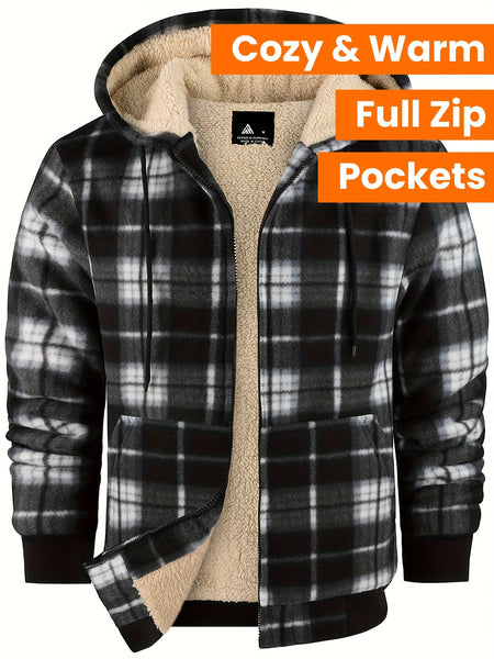 Men'S Heavyweight Fleece Hoodies Jacket - Full Zip Up Thick Sherpa Lined Flannel Plaid Shirt Jacket