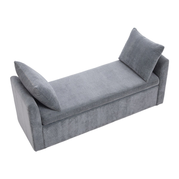 1pc Modern Grey Velvet Storage Ottoman Bench - Lift-Top Padded Seat with 2 Decorative Pillows | Multi-Functional Toy Chest & Shoe Organizer for Entryway, Living Room & Bedroom (Space-Saving Design)