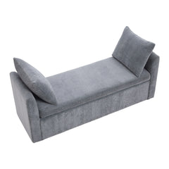 1pc Modern Grey Velvet Storage Ottoman Bench - Lift-Top Padded Seat with 2 Decorative Pillows | Multi-Functional Toy Chest & Shoe Organizer for Entryway, Living Room & Bedroom (Space-Saving Design)