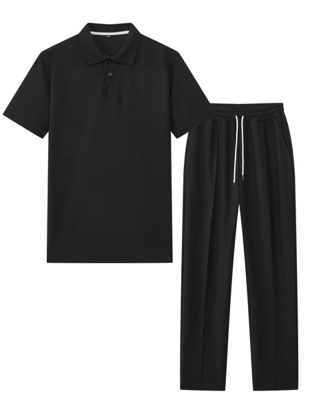 Men's Waffle Casual Suit Top Short Sleeve Turnover Collar Shirt Bottom Leisure Pants Comfortable and Clean Suitable for Spring and Summer Wear