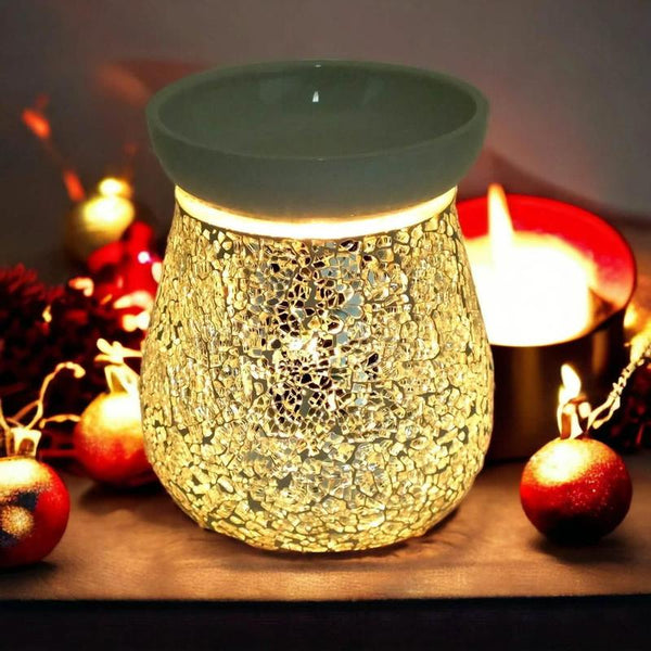 Electric Wax Melt Burner Lamp Scented Tart Fragrance Aroma Warmer Silver Mosaic Crackle