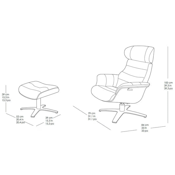 Gilman Creek Karma Black Top Grain Leather Swivel Chair with Ottoman