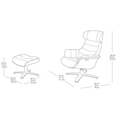 Gilman Creek Karma Black Top Grain Leather Swivel Chair with Ottoman