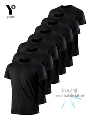7-Pc White Ultra-Light Men'S Crew Neck T-Shirts - Quick-Drying, Breathable, Sweat-Wicking Shirts, Suitable for Fitness, Gym And Running, Lightweight And Comfortable, Sports Fitness Training Quick-Drying Short-Sleeved Moisture Wicking