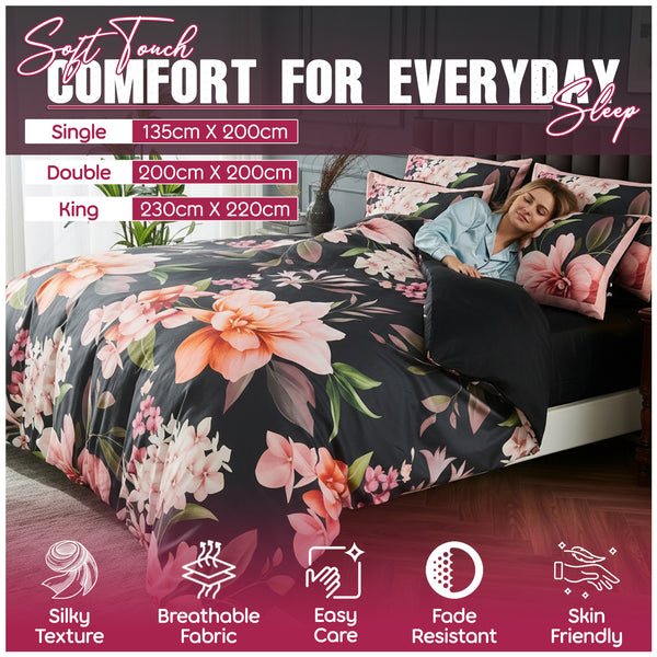 Floral Printed Duvet Cover Set | Soft Microfiber Bedding Lightweight Breathable Fabric with Wrinkle Resistant | Fade Resistant Finish Colour Safe Design Easy Care Quick Dry Construction | Available in Multiple Sizes with Matching Pillow Cases | Local Ware