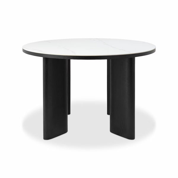Bentley Designs Alisa round Sintered Stone Dining Table + 4 Grey Chairs