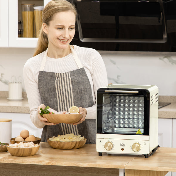 Mini Oven, 15 Litres Electric Oven and Grill with 60-230 Adjustable Temperature, 60 Minute Timer, Include Baking Tray, Wire Rack and Crumb Tray, 1000W, Cream White