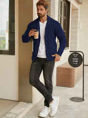 Men'S Solid Cable Knit Cardigan Fall Winter Button-Up Knit Coat
